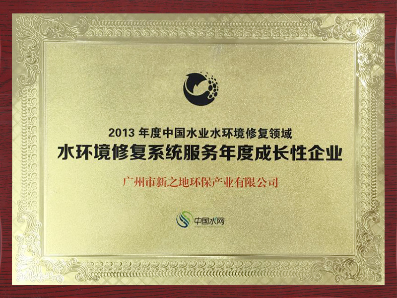 2013年度中国水业水环境修复领域 水环境修复系统服务年度成长性企业